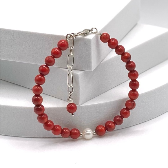 Genuine Red Coral With Freshwater Pearl - Picture 10 of 13
